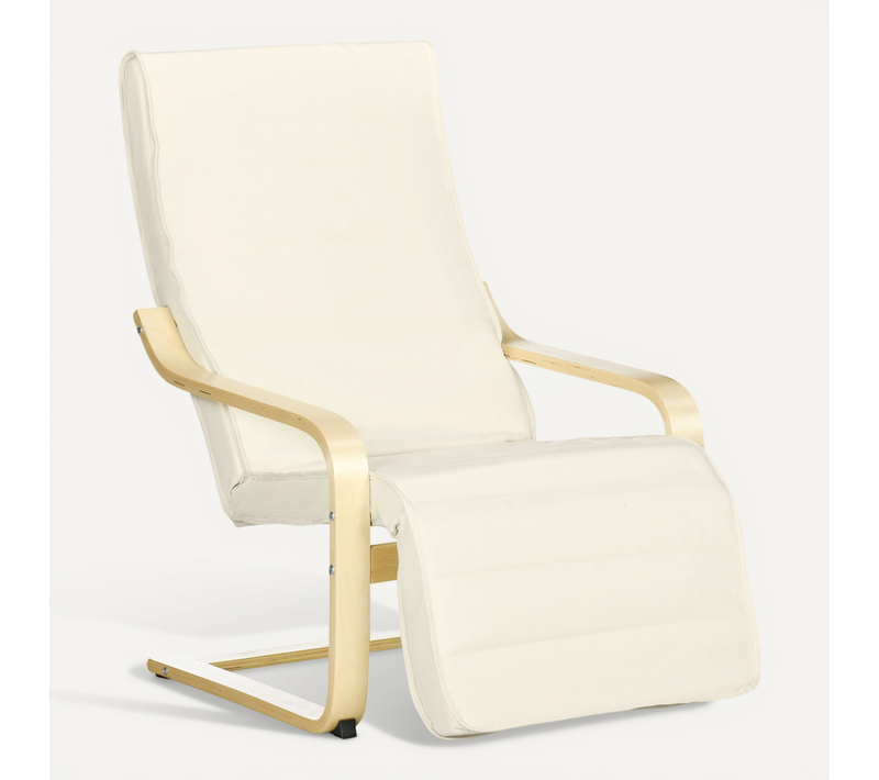 Fauteuil Homcom Relaxsessel Bouleau, Tissu Lin Avec Repose-pieds Réglable, Crème