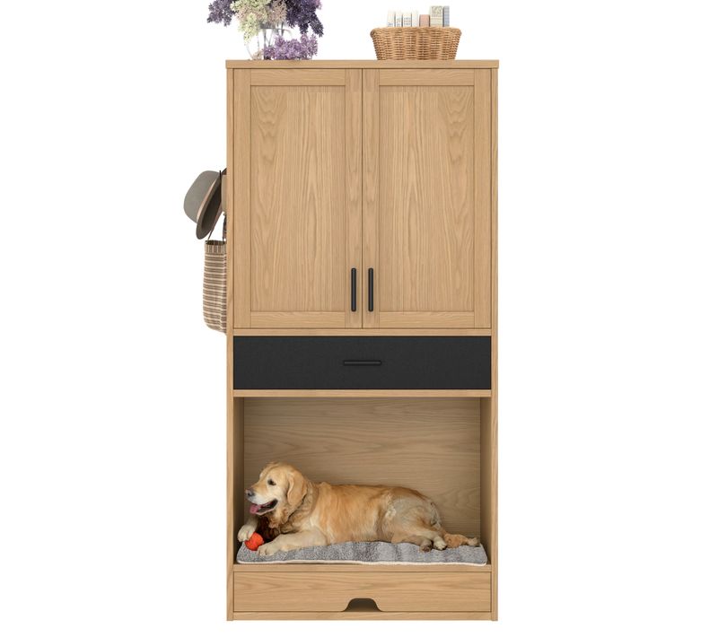 Meuble Pour Chat - Armoire Haute - Gamelles En Acier Inoxydable - Tapis - Panneau De Particules