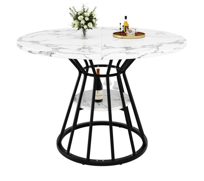 Table à Manger, Forme Ronde Avec Pieds Métalliques Réglables - Mdf - 100x100x76 Cm - Noir