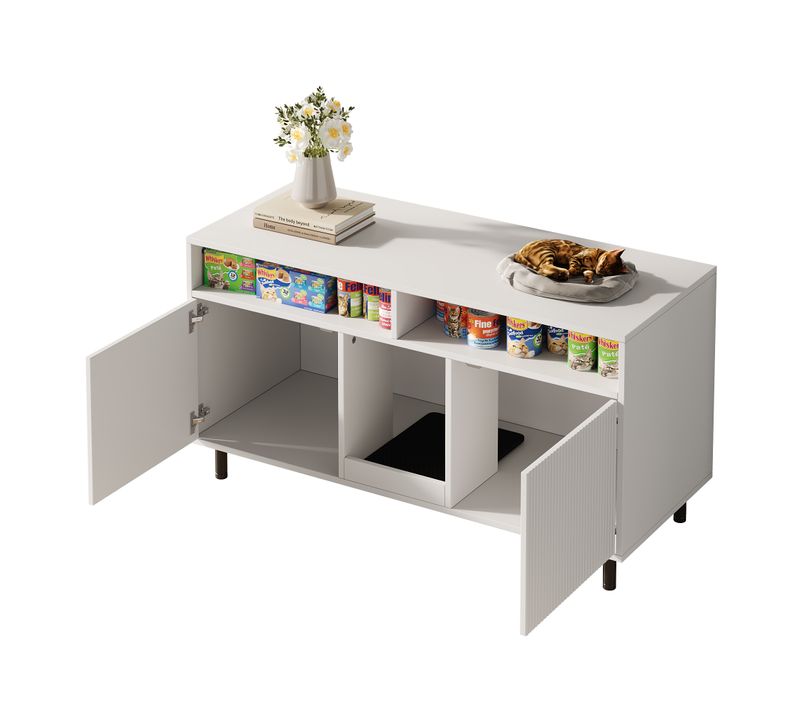 Armoire Litière Chat, Étagères Et Rangement Multifonction, Design Pratique, Mdf Blanc