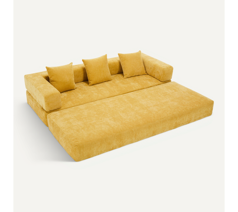 Canapé Modulable - Sofa Bloc - Poches - Chenille - Antidérapant - Jaune Moutarde