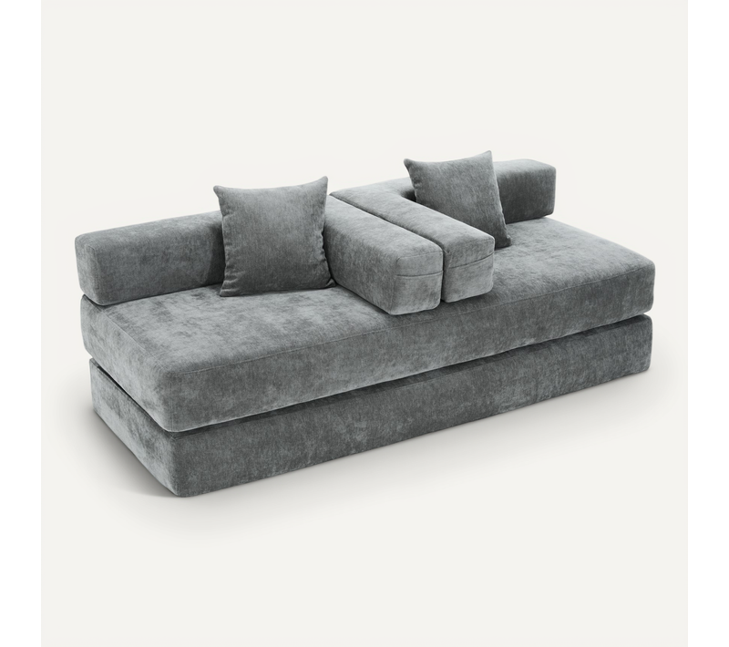 Canapé Modulable - Sofa Bloc Convertible - Poches Latérales - Tissu Chenille - Antidérapant - Gris