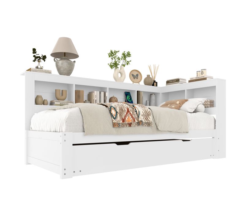Lit Gigogne 90x200 Cm - Enfant, Couchage Supplémentaire - USB - Structure Stable - Blanc
