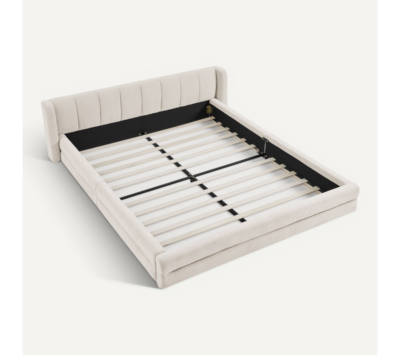 Lit Double 140x200 Cm - Capitonné - Dossier Confortable - Structure Fiable - Chenille Beige