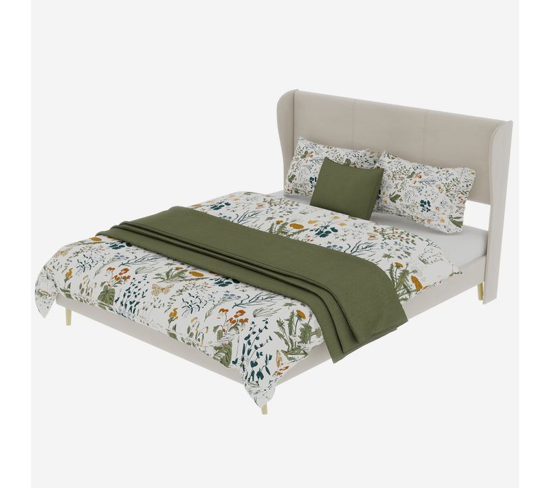 Lit Double 140x200 - Tête De Lit Douce Et Base Basse Minimaliste - Lit Adulte Et Ado - Velours Beige