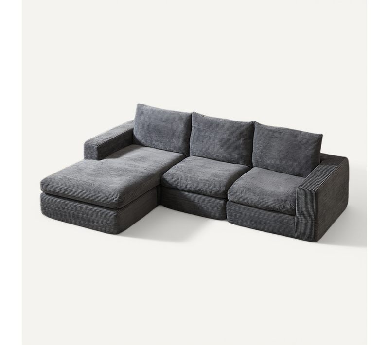 Canapé angle 3 Places - L-shape - 3 Coussins - Confortable - Velours Côtelé - Gris Foncé