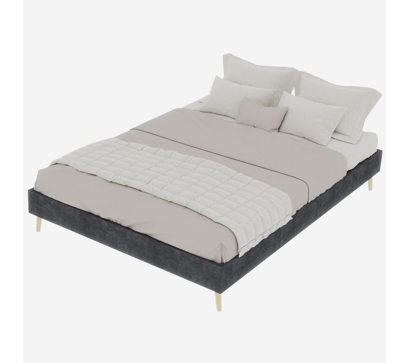 Lit Double 140x200 - Cadre Bas Moderne - Design Adulte Et Ado - Velours Gris