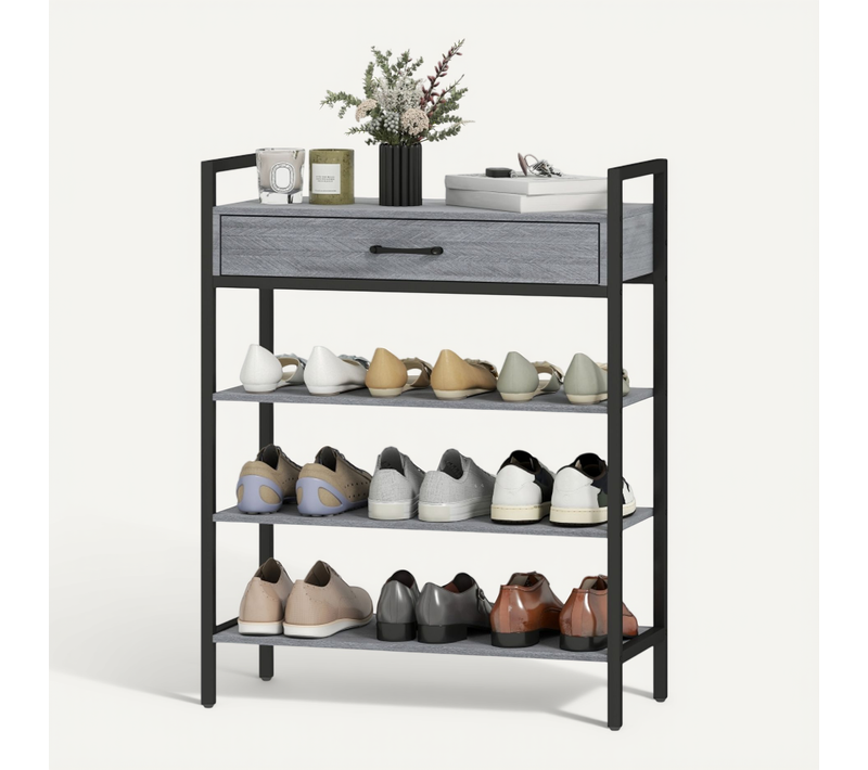 Étagère à Chaussures - Meuble D’entrée Avec 4 Niveaux - Cadre Métallique - Stable - Gris