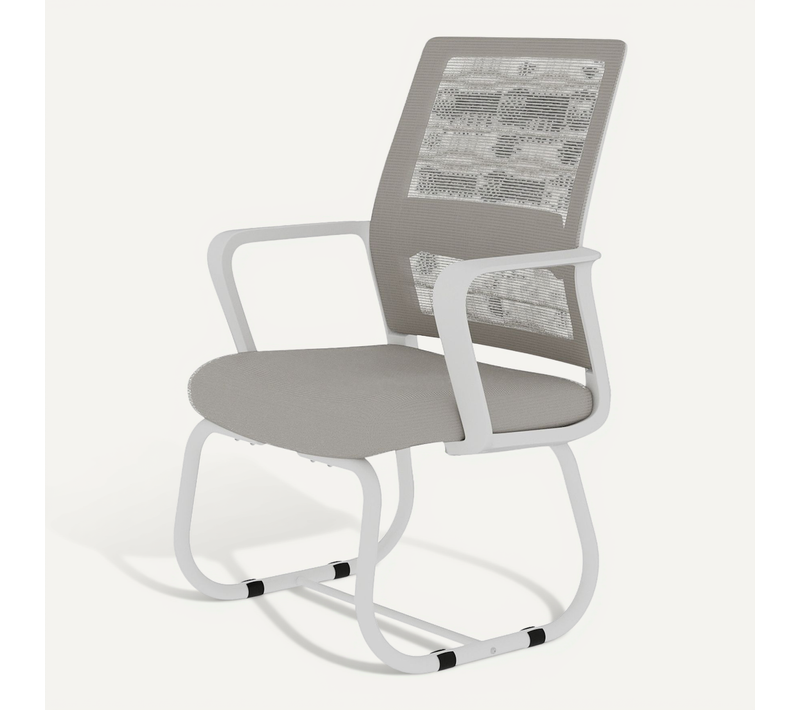 Fauteuil De Bureau Moderne - Confort Travail - Cadre Métal - Assise Maille Et Tissu - Gris Blanc