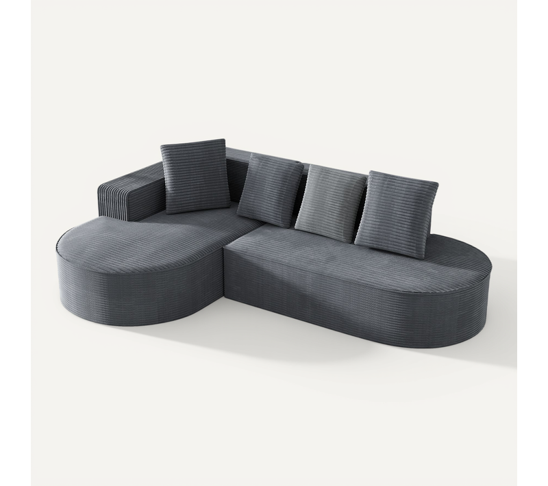 Canapé compressé sans structure en velours côtelé, combiné en L, assise profonde - Gris