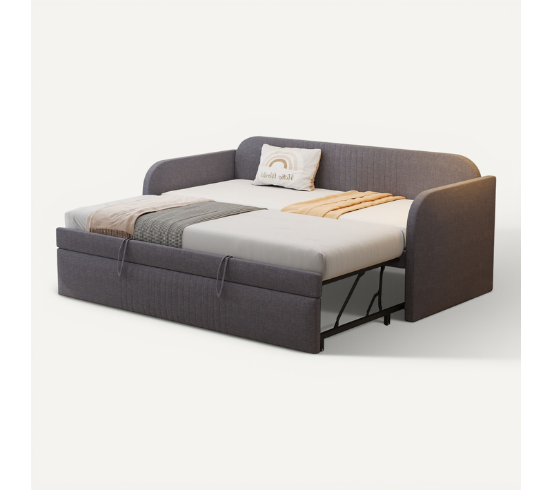Lit Gigogne 90/180x190 - Banquette Extensible Avec Lit Tiroir Et Sommier à Lattes - Gris