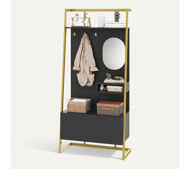 Vestiaire D’entrée - Armoire Deux Portes Avec Espace Chaussures - Panneau De Particules - Noir