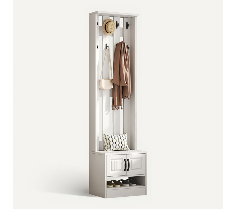 Meuble D’entrée - Banc - Patères - Vestiaire Multifonction Avec Rangement - Blanc