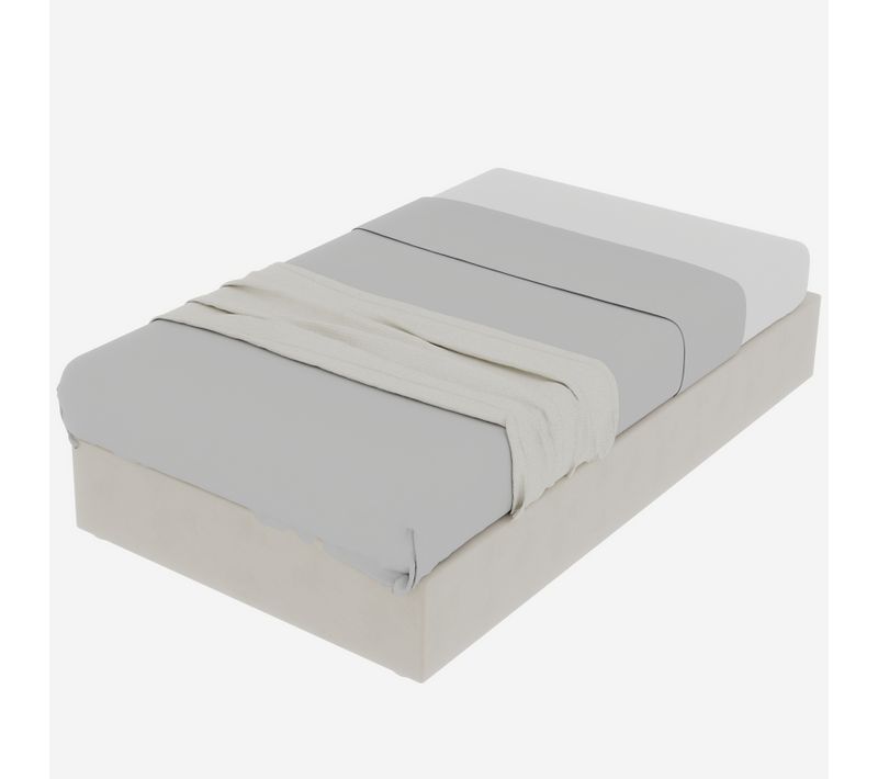 Lit Coffre Simple 90x200 Cm - Enfant - Cadre Bas Moderne Avec Vérin Hydraulique - Velours - Beige