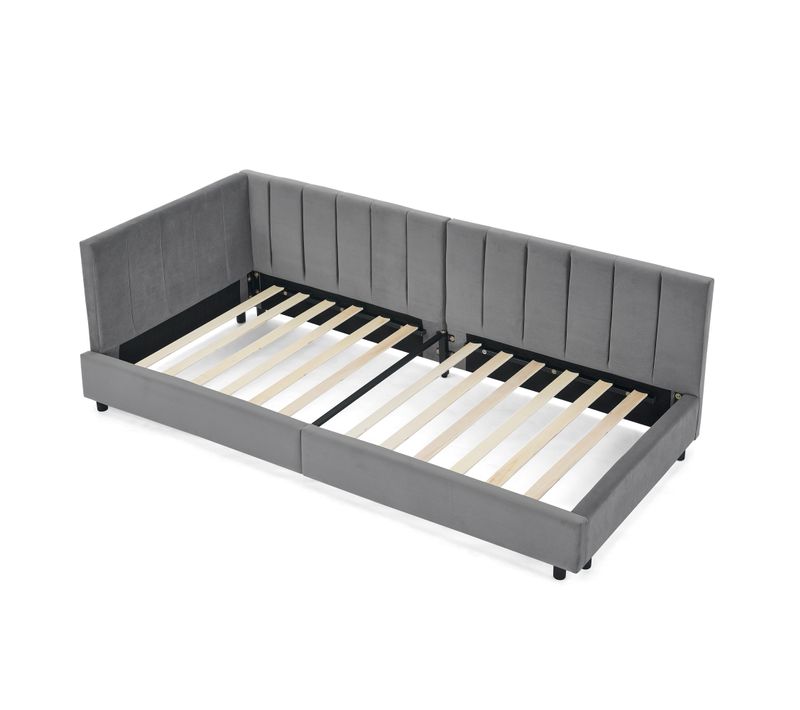 Lit Banquette 90x200 Cm - Velours Doux - Dossier Haut - Style Moderne Enfant Ou Studio - Gris Foncé