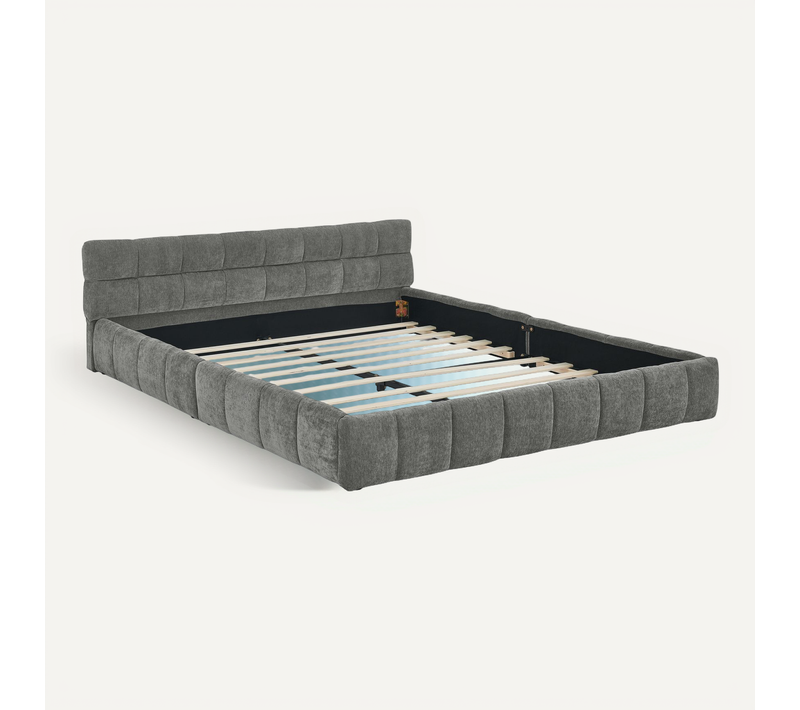 Lit Double 140x200 Cm - Adulte - Tête Capitonnée - Chenille Douce - Cadre Robuste - Gris Foncé