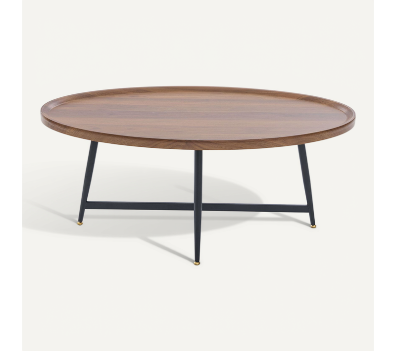 Table D’appoint Ovale - Plateau Spacieux - Pour Salon Et Bureau - Mdf Et Métal - Marron Et Noir