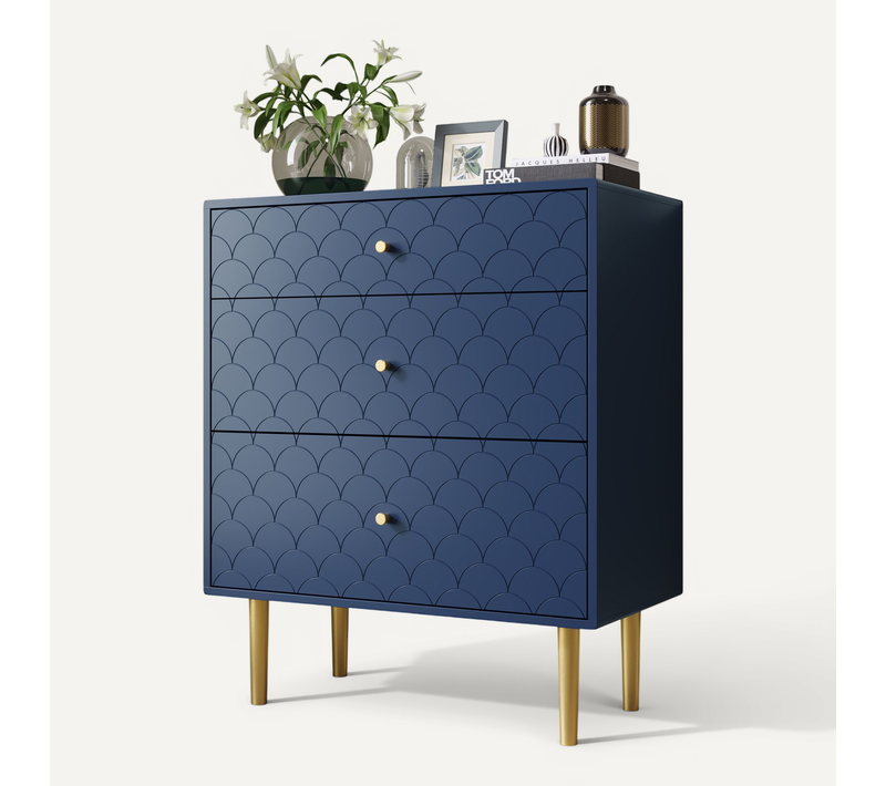 Buffet Rangement 3 Tiroirs, Salon ,chambre, Métal ,bleu Marine