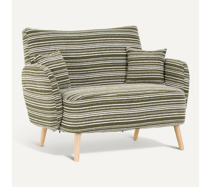 Canapé Droit 2 Places, Poches Latérales, Bouclé, Pratique Et Confortable, Vert Olive