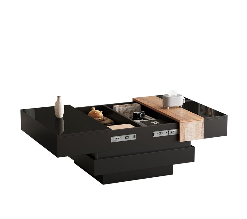 Table Basse Table Basse Extensible Avec Rangement Intégré - Design Carré Bicolore, 70x70x39 Cm,noir