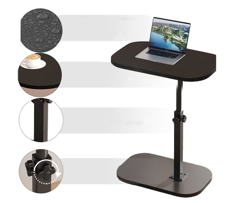 Table De Canapé C-forme - Hauteur Réglable - Plateau Pivotant 360° - Design Moderne - Noir