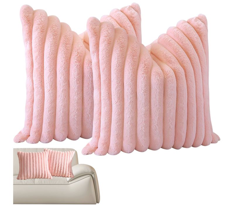 Housse De Coussin - Set De 2 - Peluche artificielle - Fermeture Zippée - Confortable - Rose