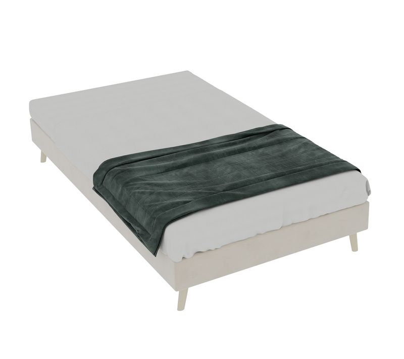 Lit Enfant 90x200 Cm - Lit Simple Cadre Bas Gain De Place - Design Moderne - Velours - Beige