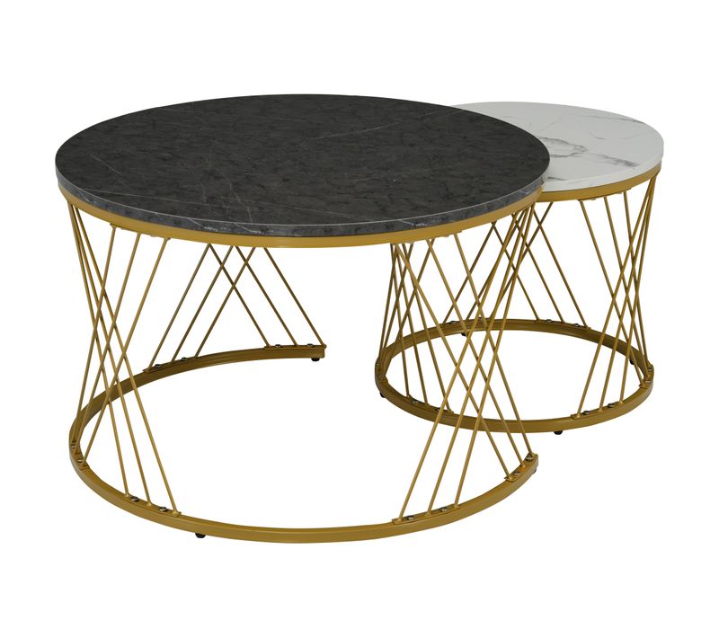 Table Basse - Ensemble 2 Gigognes Rondes - Patins De Protection - Forme - Mdf - Blanc/gris