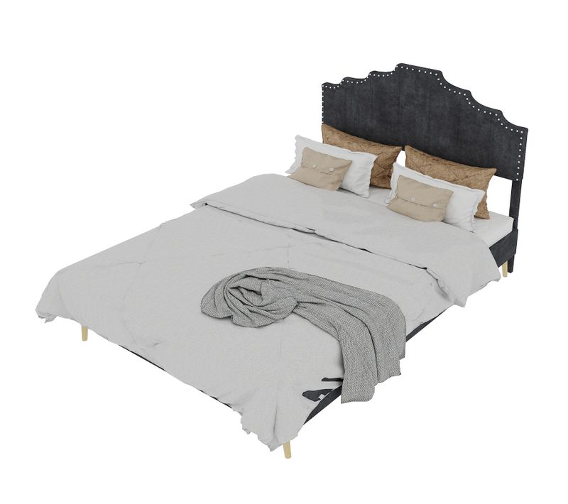 Lit Double Adulte 160×200 Cm - Lit Bas Moderne - Capitonné Doux - Sans Vérin - Tissu - Gris