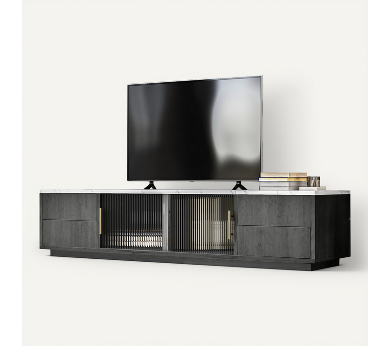 Meuble TV 160 Cm - Avec Tiroirs Et Portes - Rangement Pour TV Jusqu'à 70 Pouces - Gris