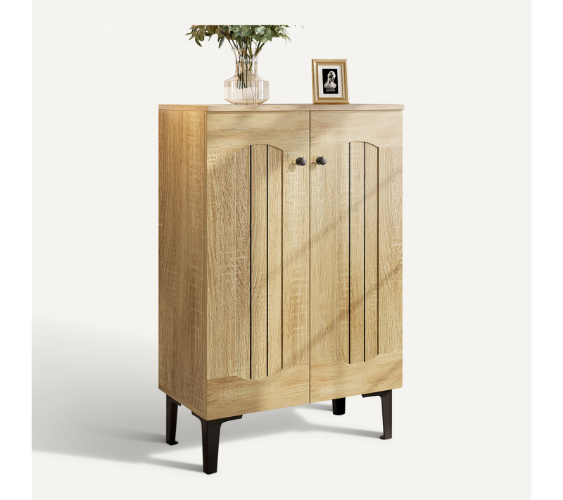 Meuble à Chaussures 2 Portes Avec Étagères Fixes, Armoire D’entrée, Naturel
