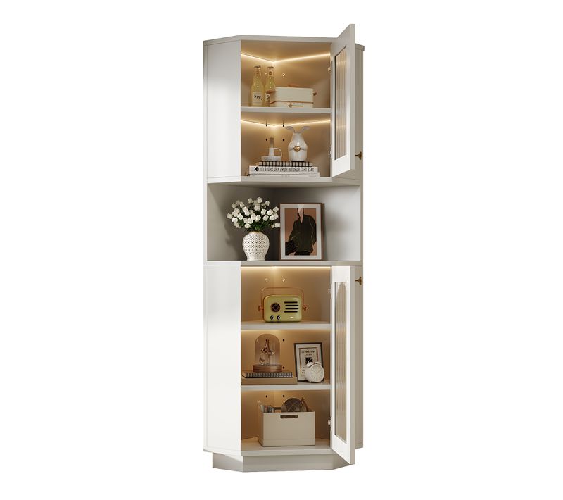 Meuble D’angle Salle De Bain - Avec LED Et Étagères Réglables - Meuble De Rangement - Blanc