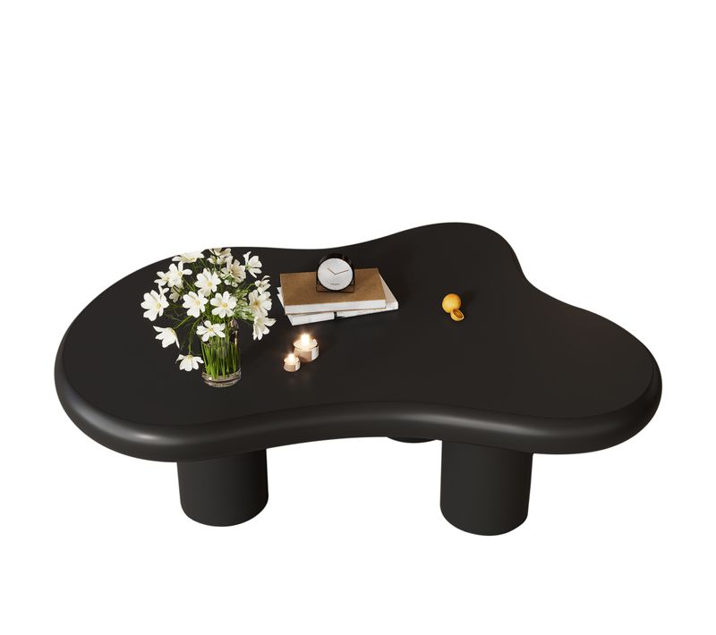 Table Basse - Meuble De Salon Forme Nuage - Surface Laquée - Style Nordique - Noir