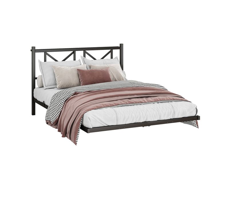 Lit Double 140x200 Cm - Lit Adulte - LED Multicolore - Rangements - Prises USB - Métal - Noir