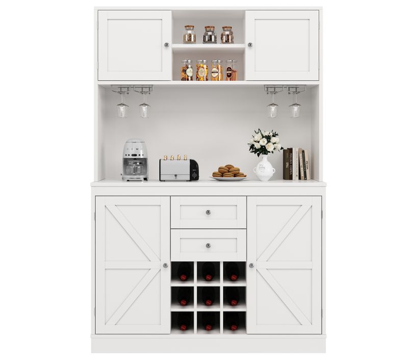 Buffet De Cuisine Avec Étagères Réglables, 4 Portes, 2 Tiroirs Et Porte-bouteilles-blanc