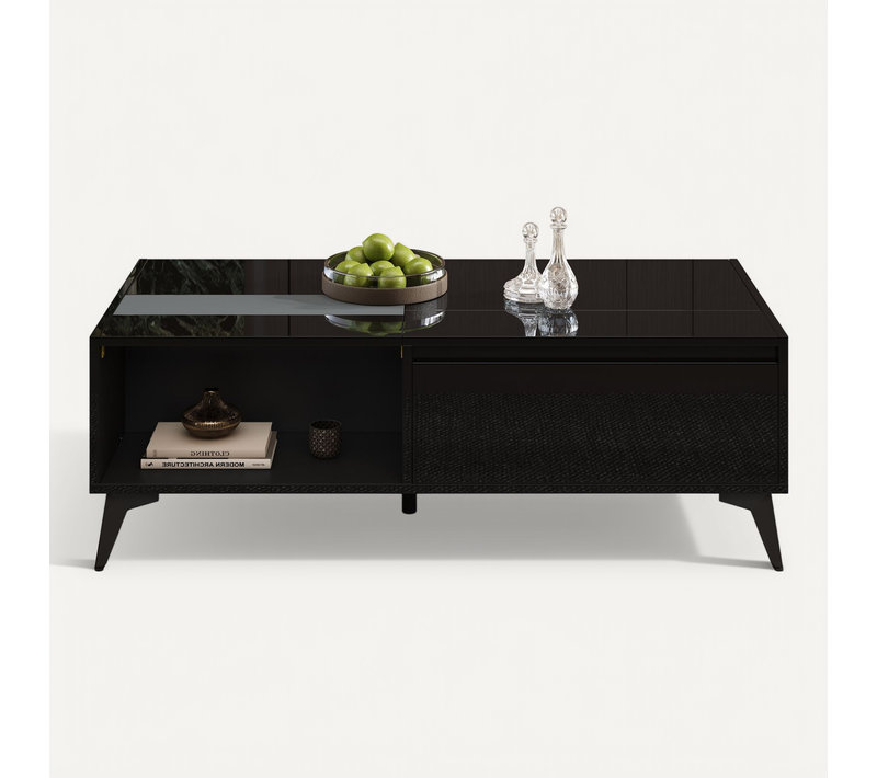 Table Basse Moderne - Mécanisme Relevable - Fonction Pliable - Panneau De Particules - Noir