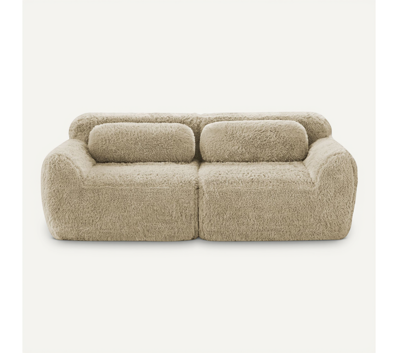 Canapé Compressé - Modulable - 2 Places - Base Antidérapante - Transport Facile - Peluche - Kaki