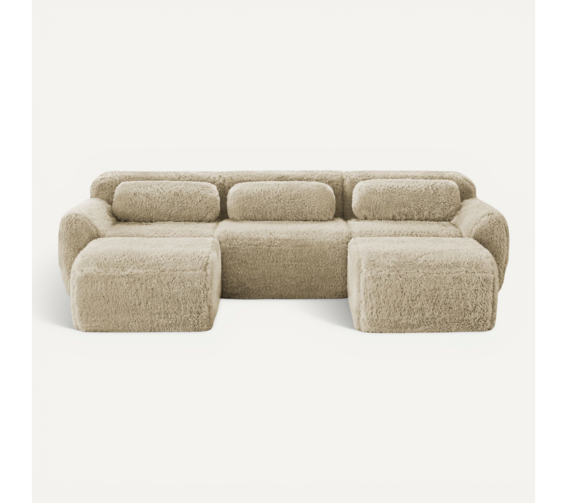 Canapé Compressé - 3 Places Modulable - 2 Poufs - Coussins - Facile à Transporter - Peluche -kaki
