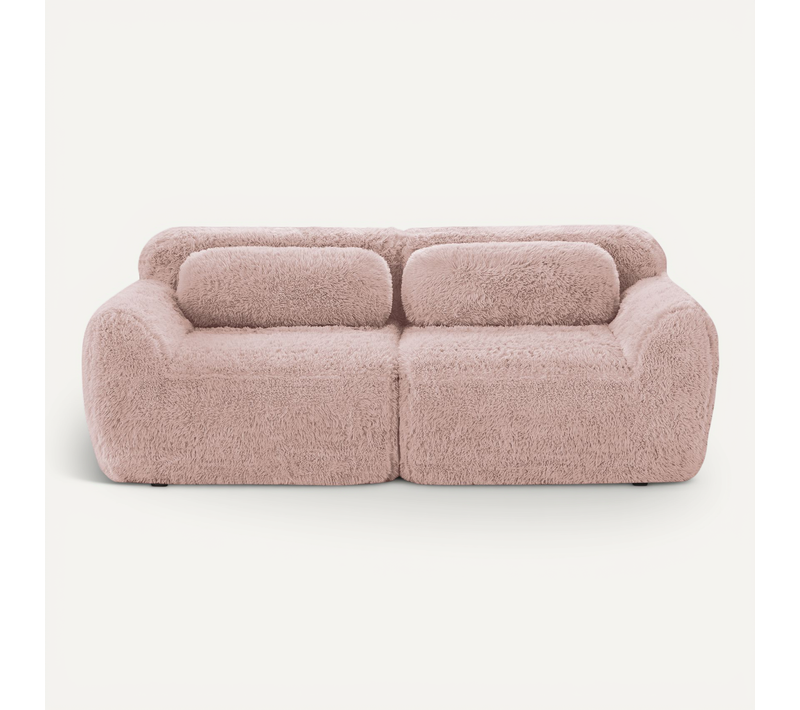 Canapé Compressé - Modulable - 2 Places - Base Antidérapante - Transport Facile - Peluche - Rose