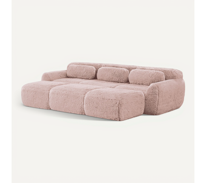 Canapé Compressé - 3 Places Modulable - 3 Poufs - Coussins - Installation Rapide - Peluche - Rose