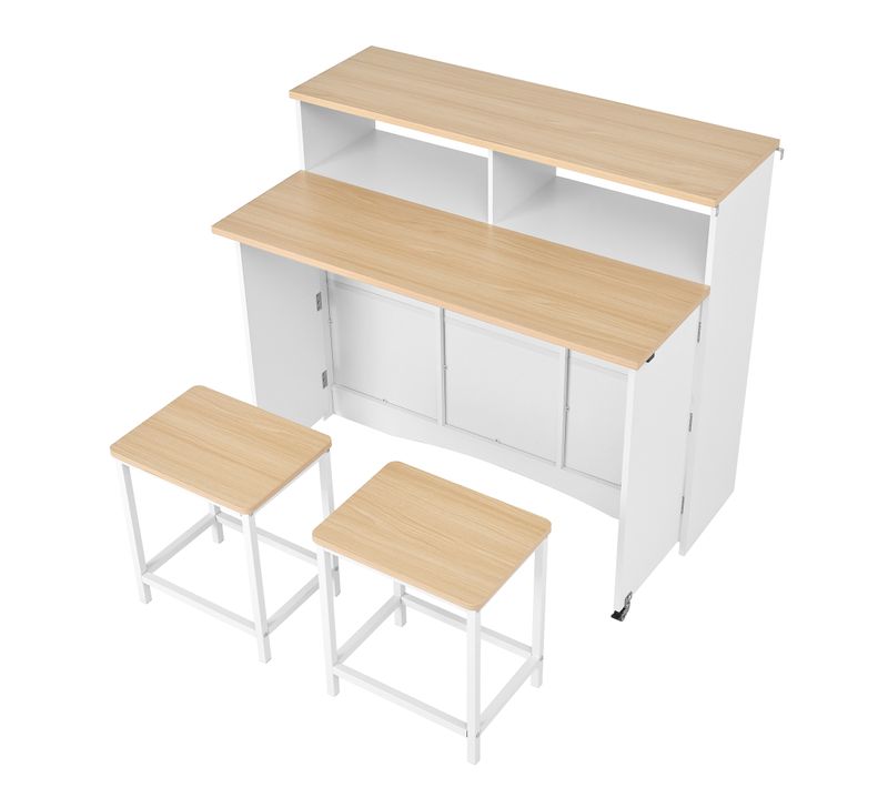 Îlot De Cuisine - Chariot De Cuisine Mobile Avec Table Pliante Et Rangement Ouvert - Mdf Pb - Blanc