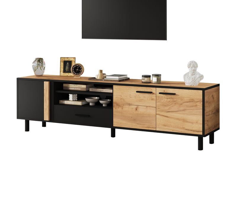 Meuble TV Minimaliste - 3 Portes - 1 Tiroir - Design Moderne - Panneaux Particules