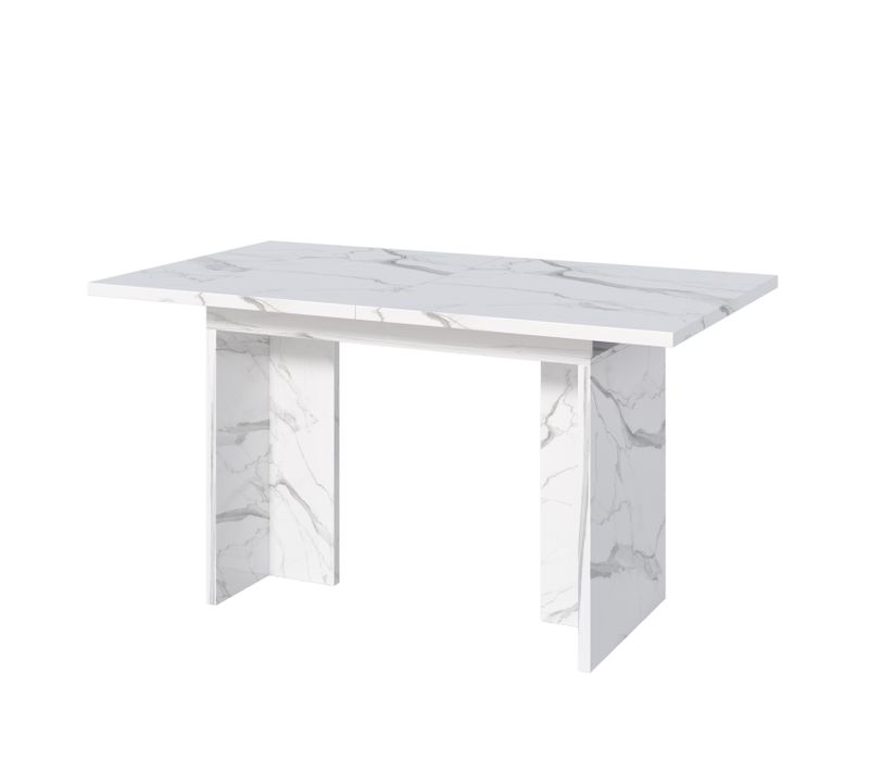 Table à Manger Rectangulaire Extensible -plateau Mdf Épais -effet Marbre - Style Minimaliste - Blanc