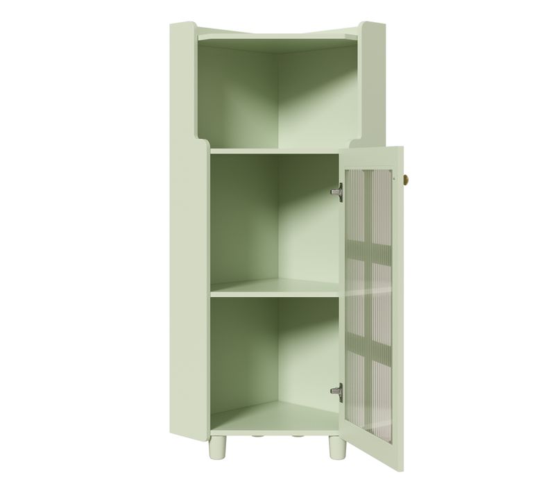 Armoire D'angle - Meuble D'entrée Avec Étagère Ouverte Et Armoire Fermée à Porte - LED - Vert