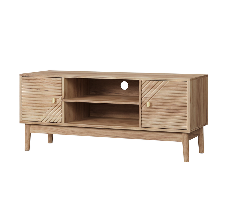 Meuble TV Avec 2 Portes,passage De Câbles,pour TV 32 à 45 Pouces,Stable,style Miden,mdf,chêne