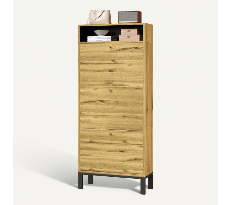 Meuble à Chaussures - Meuble D’entrée Gain De Place Avec Abattant - Stable - Étroit - Naturel