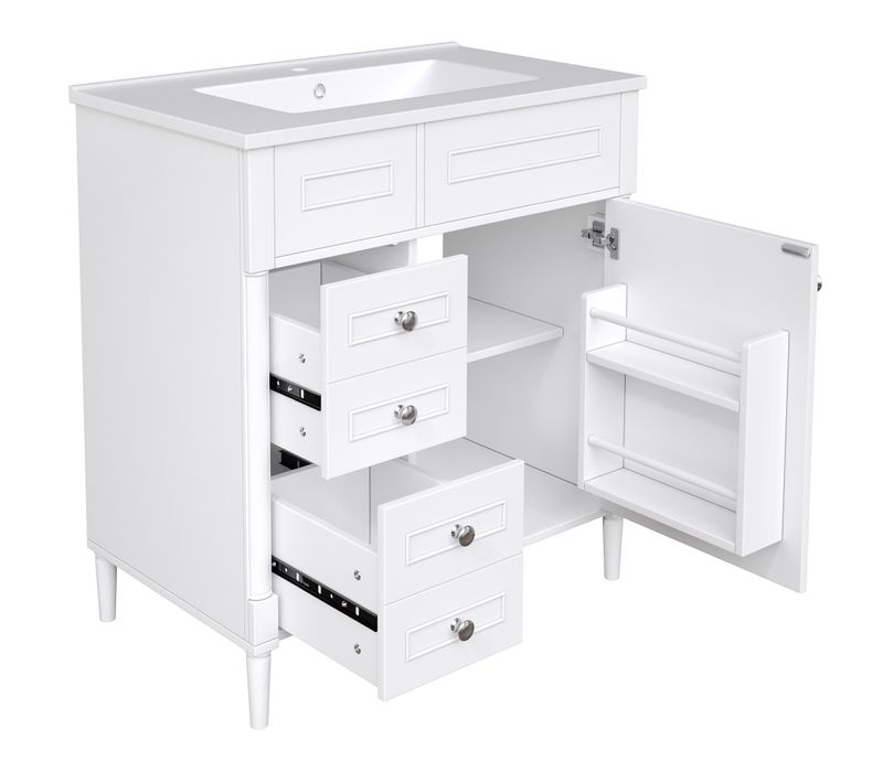 Meuble De Salle De Bain, Lavabo, 2 Tiroirs, Meuble Sous-vasque Moderne, Rangement Pratique, Blanc