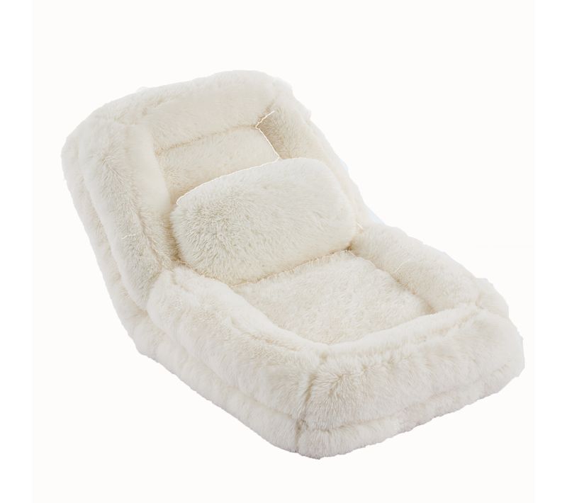 Canapé De Sol Réglable 5 Positions, Sofa Paresseux En Tissu Peluche, Fauteuil De Relaxation, Beige