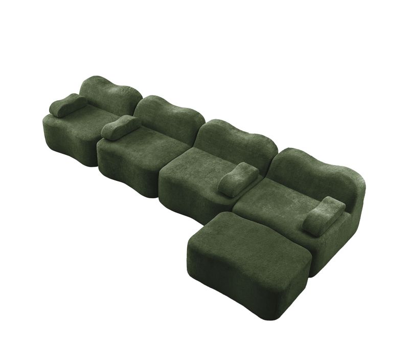 Canapé Compressé, Canapé Modulaire D'angle 4 Places, Pouf, Confortable, Velours Vert