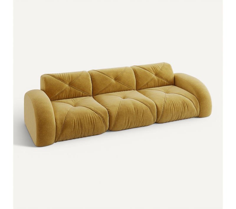 Canapé Compressé - Canapé Modulaire - 3 Places - Tissu Chenille Antidérapant - Confortable - Jaune